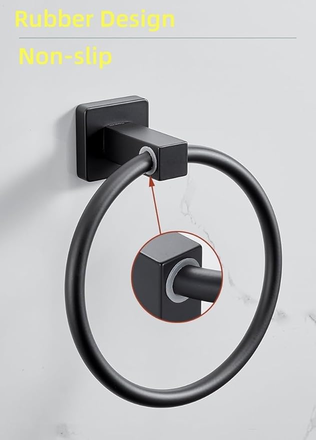 Matte Black Towel Ring,NSCMQSL Modern Hand Towel Ring Holder for Bathroom Wall Mounted,SUS304 Stainless Steel Construction Bathroom Black Towel Rack