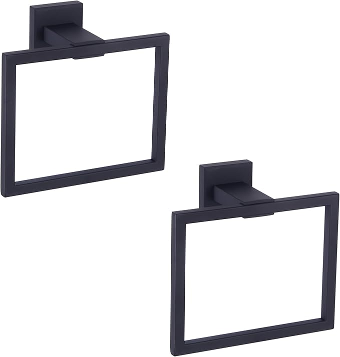 GERZWY Matte Black Bath Towel Ring Bathroom Towel Holder Towel Rack Wall Mounted Stainless Steel Contemporary Style JG1916-2BK