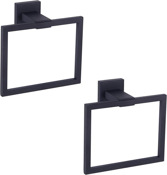 GERZWY Matte Black Bath Towel Ring Bathroom Towel Holder Towel Rack Wall Mounted Stainless Steel Contemporary Style JG1916-2BK