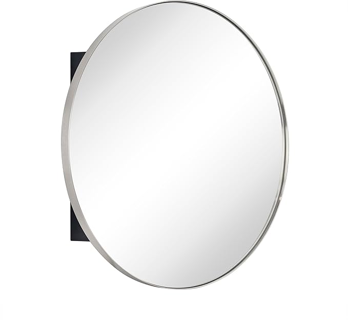 Surface Mount Brushed Nickel Round CircleBathroom Medicine Cabinet with Mirror Circlular Shaped Stainless Steel Metal Framed Medicine Cabinets Bathroom Cabinet with Mirror 24'' Diameter