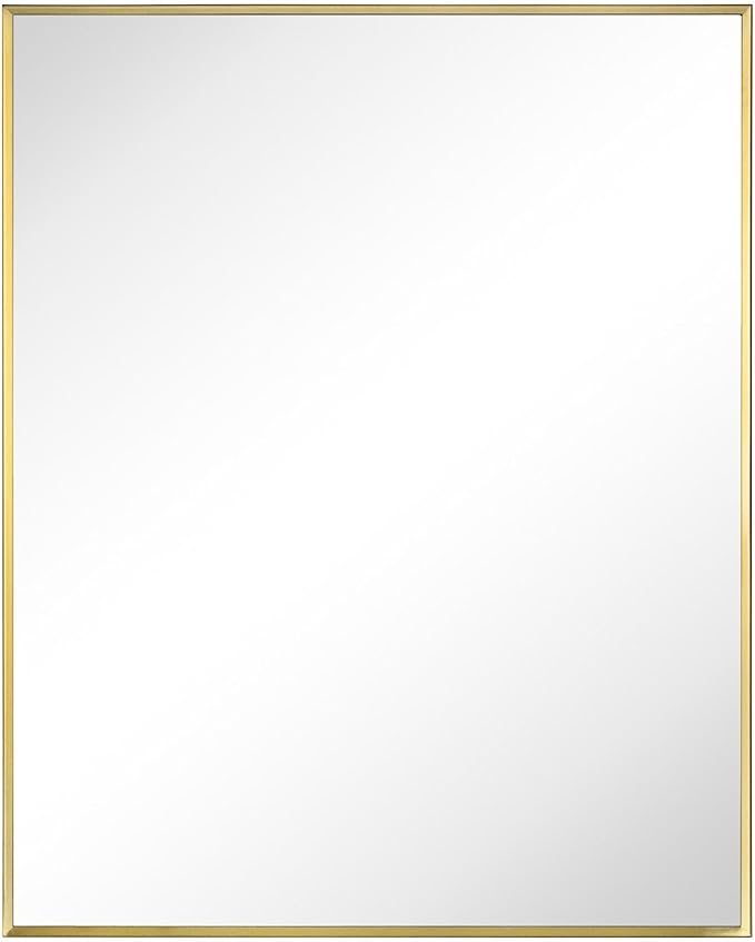 TEHOME 24'' x 30'' Brushed Gold Recessed and Surface Mount Bathroom Medicine Cabinet with Mirror Brushed Gold Square Cornered Metal Framed Rounded Rectangle Medicine Cabinet Mirror