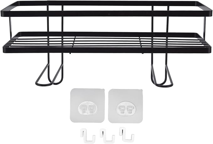 Garosa Bathroom Toilet Shelf, Iron Craft with Hooks, Space Saver, Easy Installation for Small Spaces (Black)