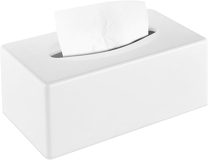 Y-in Hand Tissue Box Cover, Rectangular Facial Tissue Holder with Bottom, Decorative Storage Box for Bathroom Vanity, Countertops, Dressers, Night Stand, Car, RV, Parlors and Offices - White