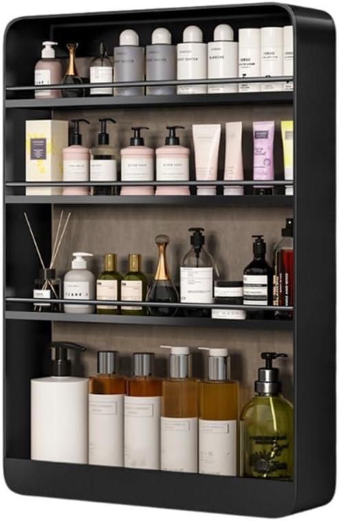 Multi-Layer Wall Mounted Bathroom Shelves, Punch-Free Makeup Organizer, Metal Wall Hanging Spice Rack, Multifunctional Wall Shelves for Kitchen, Bathroom or Living Room(Black,Large)