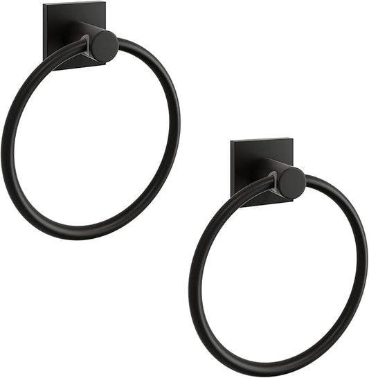 BGL Towel Ring Black Matte Modern Hand Towel Ring 2 Packs for Bathroom Wall Mounted Bathroom Towel Holder Bathroom Towel Rack