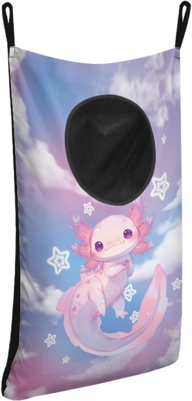 ZOUTAIRONG Cute Pink Axolotl Print Laundry Hamper Hanging Laundry Bag for Bathroom, Zipper Toys Storage Space Saving Organizer