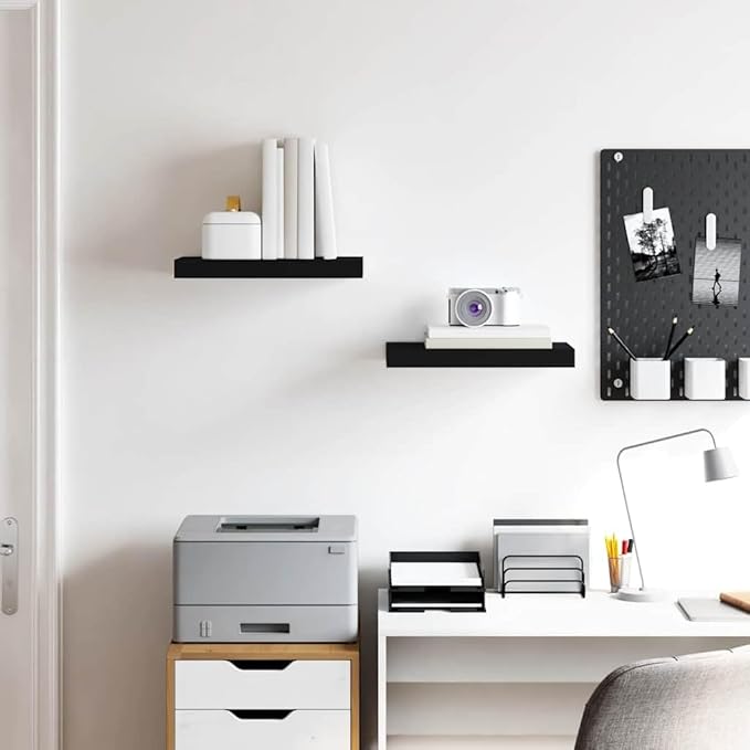Floating Wall Shelves Set of 2, Invisible Mounting Modern Display Shelves for Living Room Bedroom, Black 15.7x9.1 Inches, Sturdy MDF and Metal for Books Decor Photos