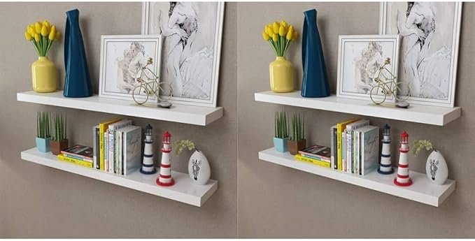 Set of 4 Floating Wall Shelves, 39.4 Inch Modern MDF Storage Racks for Living Room Bedroom, White Matte Finish Decorative Display Shelf Units