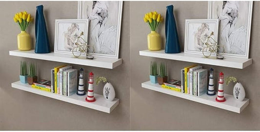 Set of 4 Floating Wall Shelves, 39.4 Inch Modern MDF Storage Racks for Living Room Bedroom, White Matte Finish Decorative Display Shelf Units