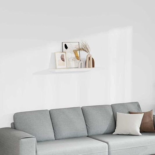 Floating Wall Shelf 35.4 inch Modern Rectangular Display Shelf White High-Gloss MDF Storage Ledge for Bedroom Living Room Home Office Decor