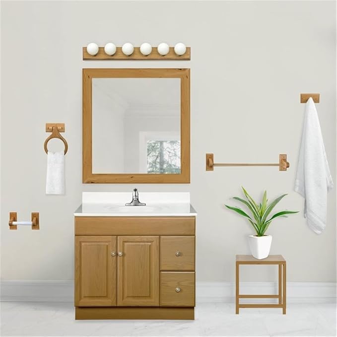 Pemberly Row 4-Piece Wood Bathroom Hardware Set in Honey Oak