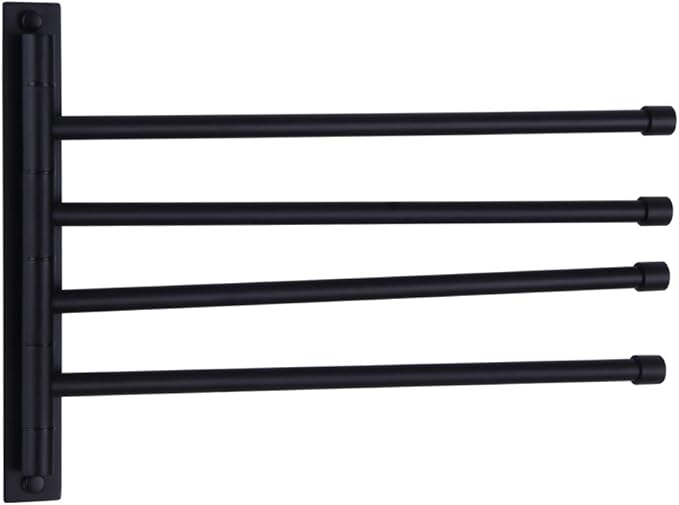 Swivel Hand Towel Bar Bathroom Swing Hanger Towel Rack Holder Matte Black Finish, Wall Mounted, 4-Arm
