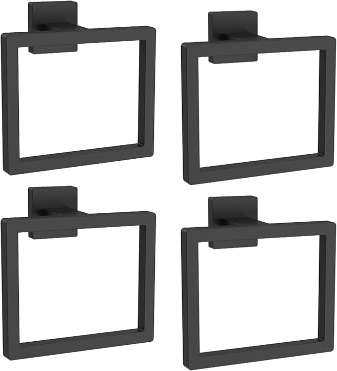 4Pcs Towel Holder Stainless Steel Towel Ring Square Hand Towel Holder Hanger Stylish Minimalist Towel Rack Ring Wall Mounted Towel Hanger for Home Bathroom