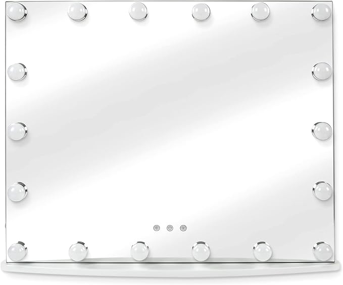Prinz Lightup Vanity Mirror with 18 LED Lights, 25" Hollywood Makeup Mirror for Bedroom or Dressing Room, Tabletop, White