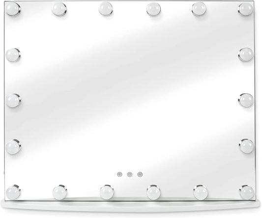 Prinz Lightup Vanity Mirror with 18 LED Lights, 25" Hollywood Makeup Mirror for Bedroom or Dressing Room, Tabletop, White