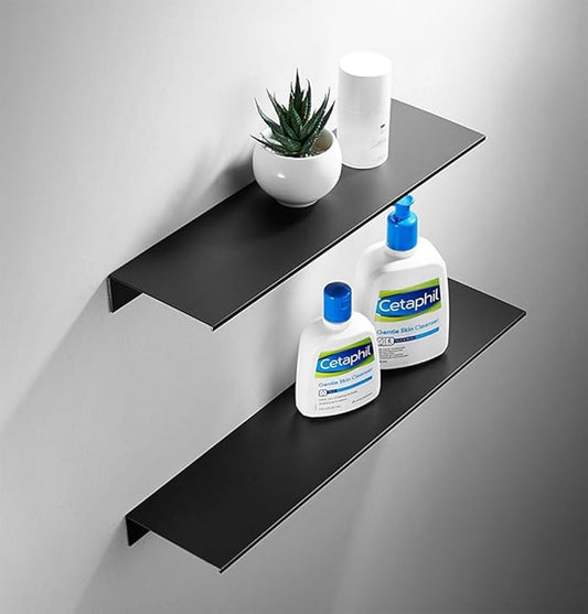 Black Metal Wall Mounted Floating Shelves Ledge,Space Saving Rustproof Aluminum Bathroom Shelf Wall Mount Shelving Extra Strong Floating Shelves Storage Rack(60CM)