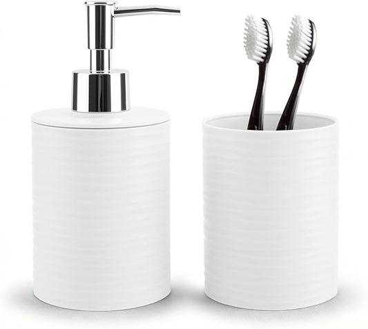 2 Piece Bathroom Accessory Set, Bathroom Accessories Set Include Soap Dispenser and Toothbrush Holder for Modern Bathroom Decor