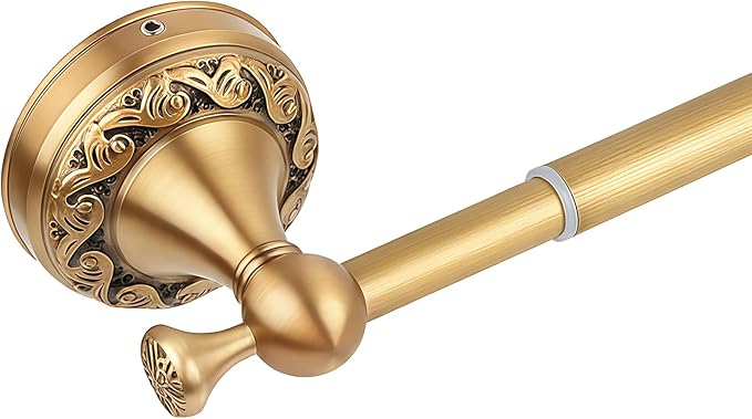 Antique Brass Towel Bar Wall Mount, Adjustable 13-24 inch Bath Towel Rod Holder, Vintage Gold Decorative Bathroom Accessories