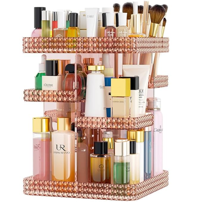 Rotating Makeup Organizer Spinning for Vanity, 360 Rotation with 6 Adjustable Layers, Large Capacity Vanity Skin-care Organizers, Organizador De Maquillaje (Pink)