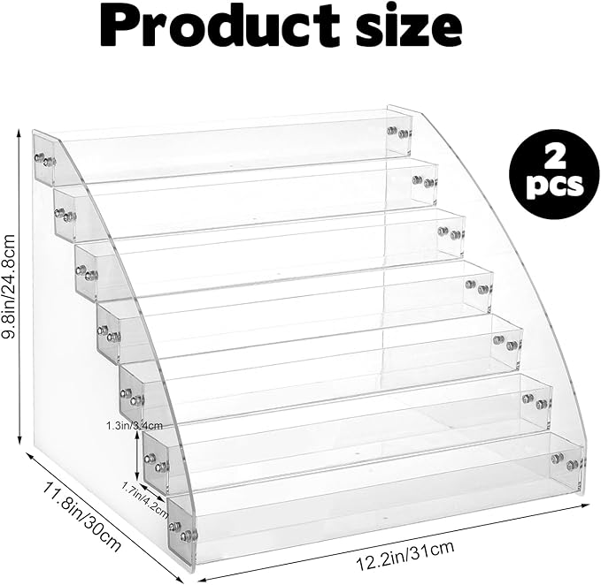 2 Pack 7 Tier Sunglass Organizer Stand, Versatile Acrylic Sunglass Holder Display Stand Sunglass Storage Tray for Highlighting Glasses Makeup Nail Polish Graded Cards