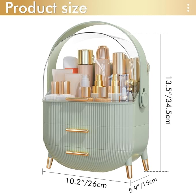 Makeup Organizer Skincare Organizers - Cosmetic Display Cases with Transparent Cover, Skincare Organizers for Bathroom Countertop, Bedroom Vanity Desk, Lipstick Organizer, Green