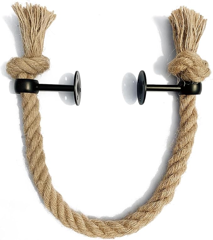 26'' Beach Rope Towel Rack–Nautical Coastal Towel Bar Unique Knot for Bathroom Decor Accessories Black Farmhouse Towel Holder Wall Mounted