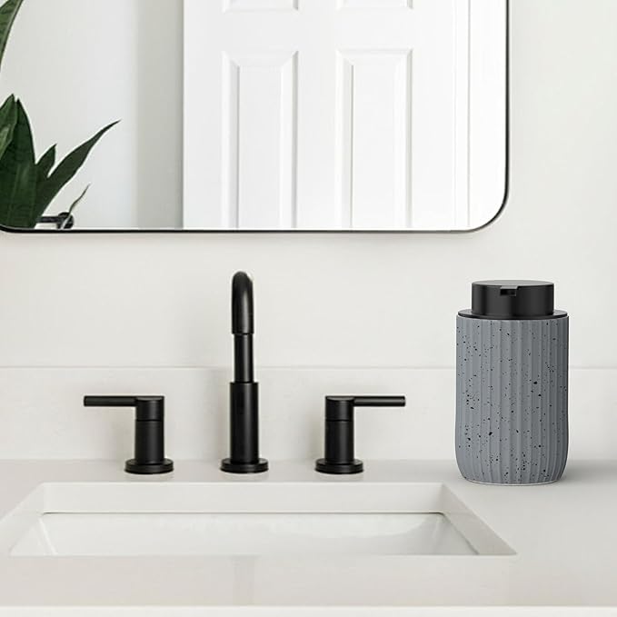 Ceramic Foaming Hand Soap Dispenser，12 oz Bathroom Soap Dispensers， Lotion Dispenser for Kitchen, Refillable Matte Streaks Soap Dispenser with Large Pump (Gray)