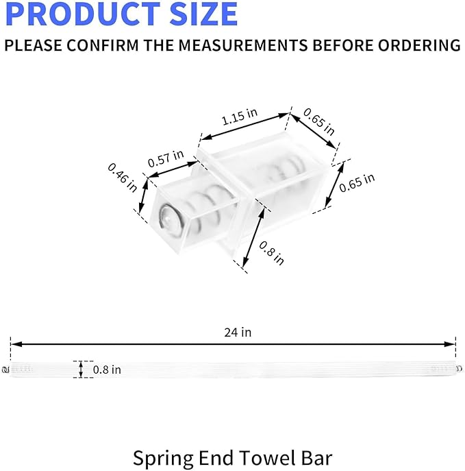 2 Pack 24 Inch Clear Bathroom Towel Bar Replacement Bar with Adjustable Spring End Sturdy Plastic Ceramic Rack Replacement Towel Bar Suitable for Kitchen and Bathroom Towel Storage