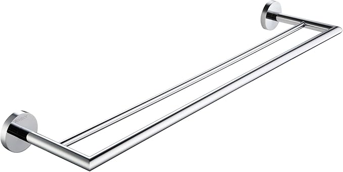 Double Towel Bar Chrome 26 Inch Towel Racks for Bathroom, Wall Mounted Bath Towel Holder, Modern Hotel Style Double Towel Rod, Brass, 077080-CR Leo Series