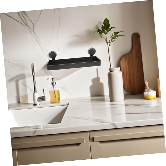 GLEAVI Suction Cup Bathroom Shelf Gray Wall Organizer No Drill Installation Floating Storage Rack for Toiletries Makeup with Elegant Modern Design Enhancing Bathroom Decor