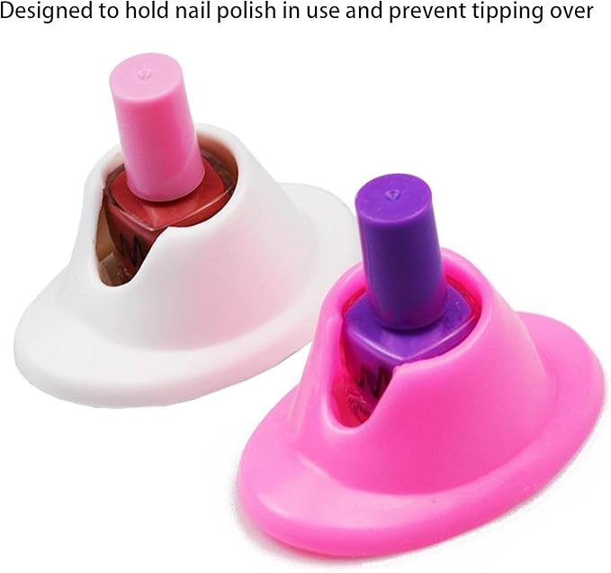 2 Pcs Pink & White Silicon Nail Polish Bottle Holder Nail Polish Stand Anti-Spill Nail Art Organizer Display Manicure Tools for Salon Design Polish,Foot, Hand and Nail Care