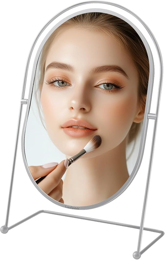 Tabletop Vanity Makeup Mirror, 360°Rotation Standing Desk Table Vanity Silver Make up Mirror for Bathroom or Bedroom