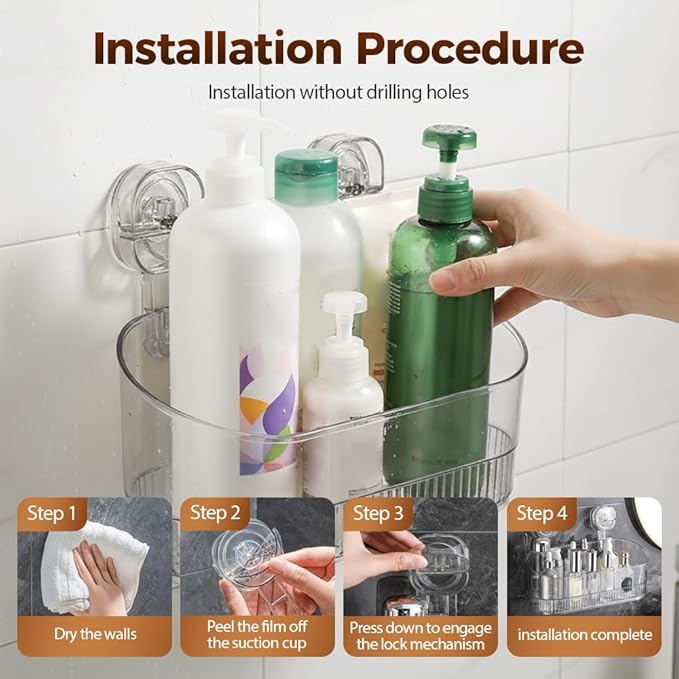 No-Drill Bathroom Suction Storage Box, 2026 New Corrugated Suction Cup Storage Holder,Powerful Suction Storage Box,Removable Hanging Storage Basket,Ripple Acrylic Wall Shelf (Gray)