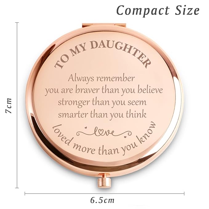 Personalized Gifts for Daughter, Custom Daughter Gifts for Birthday, Engraved Compact Mirror, Mothers Day Basket Stuffers
