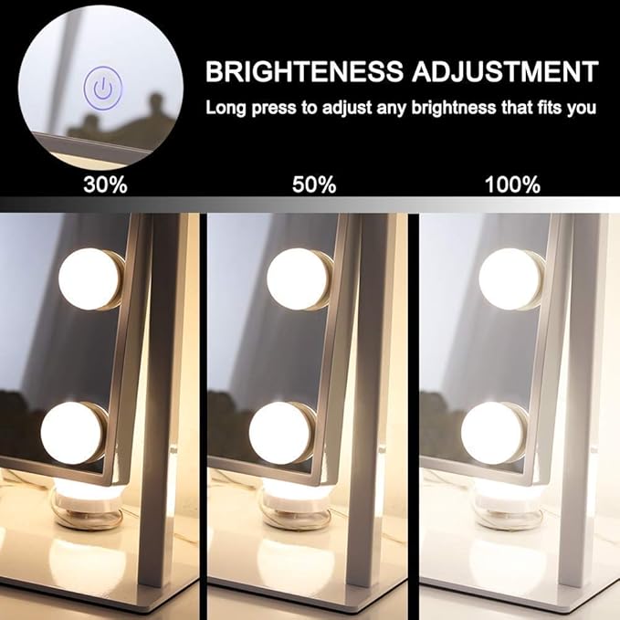 Lights Vanity Mirror, 14.5" L x 12" W LED Makeup Mirror with 9 LED Lights,3 Modes Light Modes&Touch Control Dimmable Tabletop Makeup Mirror,Detachable 10X Magnification,360°Rotation (White)