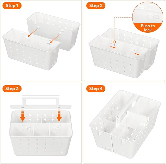Lifewit Shower Caddy Portable, Plastic Bathroom Organizer with Handle and Holes, Hard Cleaning Basket for Toiletry Storage, College Dorm Essentials, White, 1 Pack