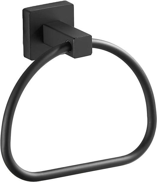 Leyden Matte Black Hand Towel Holder, Bathroom Towel Ring, Bath Hand Towel Hangers Wall Mounted Half Round Modern