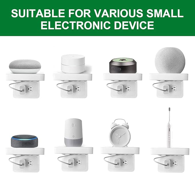 Wall Outlet Shelf,Bathroom Wall Shelves with Cord Storage,Smart Home Organizer,Wall Mount for Google Home,Homepod Mini,Echo DOT,Smartspeakers,Toothbrush (Standard-Horizontal)