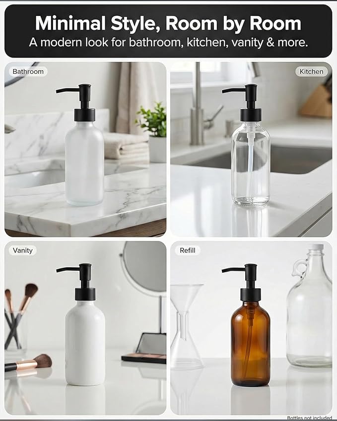 2-Pack Soap Dispenser Pumps Replacement, Universal Lotion & Soap Pump Heads for Standard 28/400 Bottle Neck, Black Finish (Fits 26mm-28mm/ 1.02-1.10 inch)