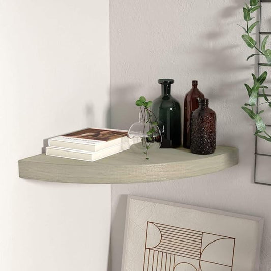 Floating Corner Shelf for Wall 13.8"x13.8"x1.5" Oak Honeycomb MDF and Metal Small Wall Shelf with Invisible Mounting System for Living Room Bedroom Bathroom Storage