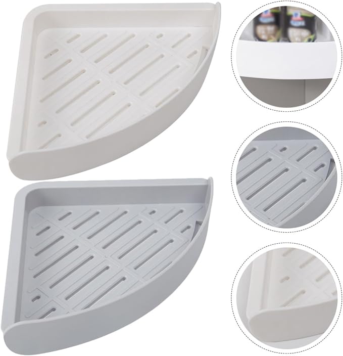 2Pcs Wall Corner Shelf Bathroom Organizer Racks Moisture Drainage Design Strong Adhesion for Kitchen and Toilet Storage