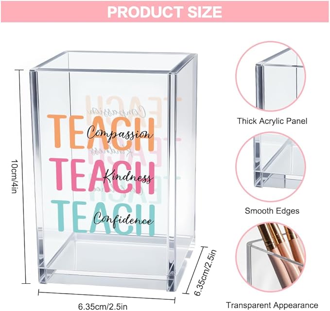 Compassion Kindness Confidence Pen Holder Cup, Teacher Acrylic Makeup Brush Organizer Holder, Back to School Gifts for Men Counselor Professor Teacher Educator, Teachers Appreciation Gifts