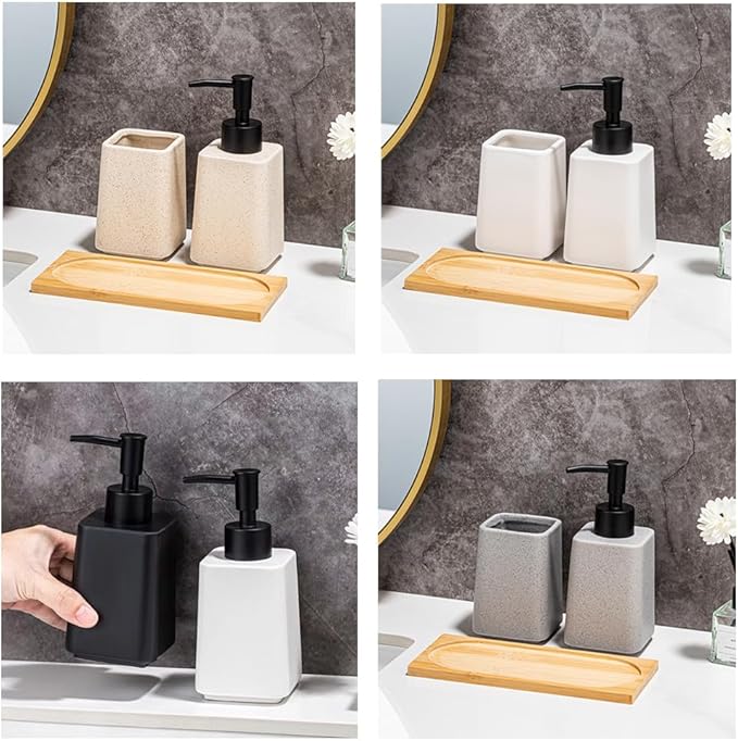 White Bathroom Accessories Set,Ceramic Soap Dispenser and Toothbrush Holder with Tray,Modern Decor Bath Set with Toothbrush Cup