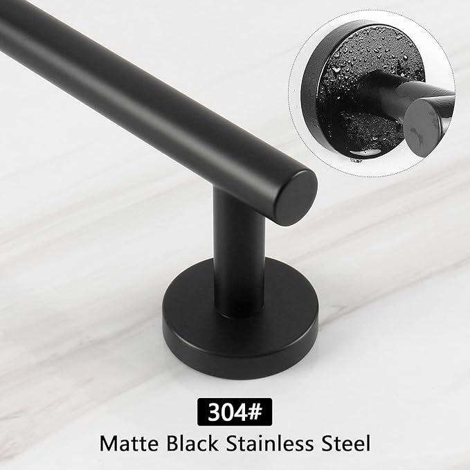 NearMoon Bath Towel Bar, Thicken Stainless Steel Shower Towel Rack Holder Wall Mounted for Bathroom, 26-lnch Overall Length-24-lnch Usable Hanging Space (1 Pack, Matte Black)