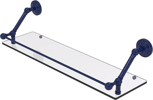 Allied Brass PQN-1-30-GAL-MBL Prestige Que New 30 Inch Floating Glass Shelf with Gallery Rail, Mediterranean Blue