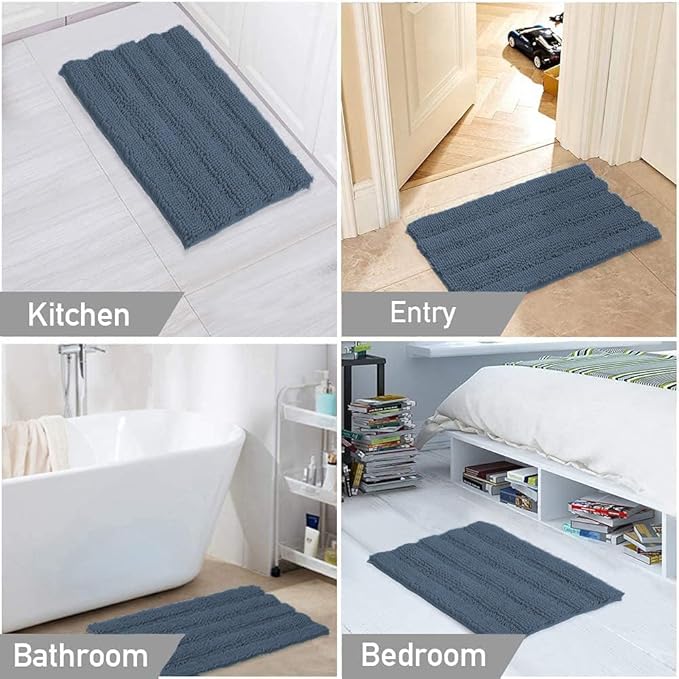Turquoize Chenille Bath Rugs Shaggy Bathroom Rugs Non Slip Bath Mat for Bathroom 24 x 36 Blue Indigo Rug for Extra Soft and Absorbent Area Rug, 24"x 36", Blue Indigo