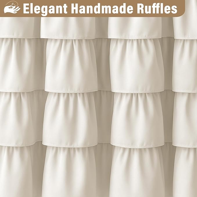 Seasonwood Small Ruffle Shower Curtain Cream Farmhouse Vintage Handcrafted Rustic Decorative Fabric Shower Curtains for Bathroom, 36" x 72"