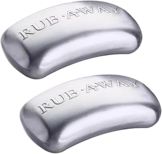 Amco Rub Away Bar, Stainless Steel Odor Absorber (4" x 2.25") - Dishwasher Safe Kitchen & Outdoor Essential for Garlic, Onion, Fishing, Hiking Odors - Natural Odor Remover (Pack of 2)