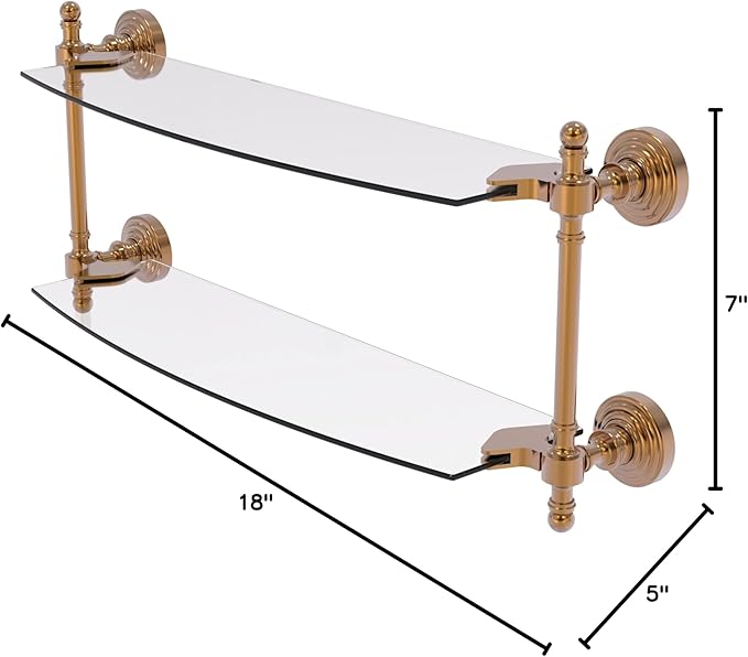 Allied Brass RW-34/18-BBR Retro Wave Collection 18 Inch Two Tiered Glass Shelf, Brushed Bronze