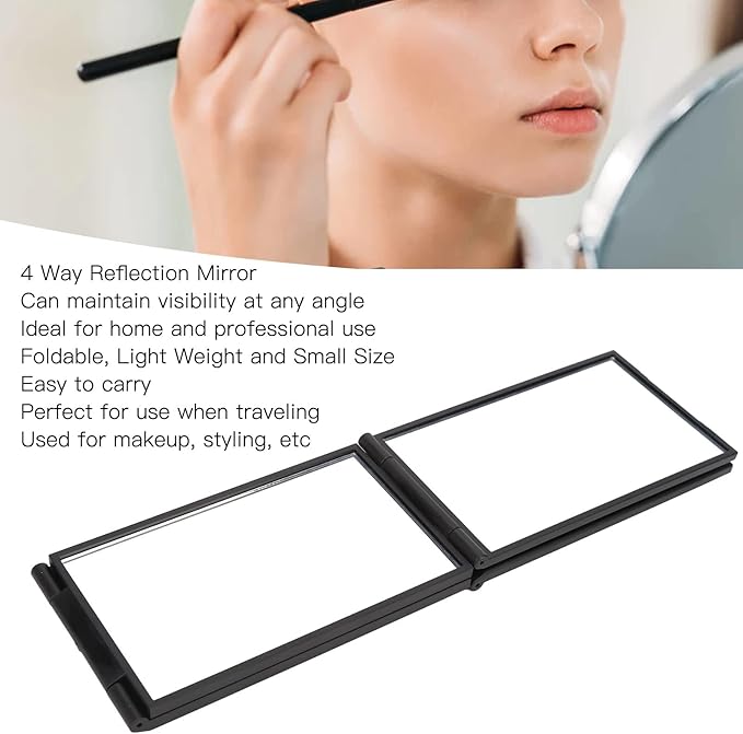 Agatige Foldable Makeup Mirror, 4 Way 360 Degree Handheld Angle Desktop Expandable Makeup Compact Mirror Triple Fold Self Haircut Mirror for Hair Makeup Shaving